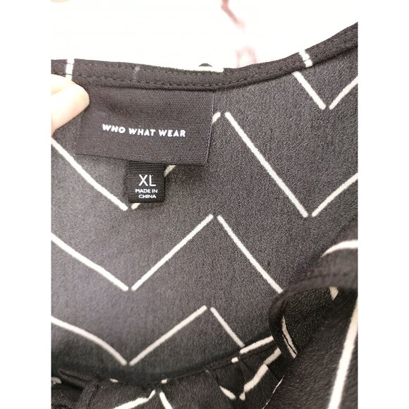 Who What Wear Black & White Chevron Ruffled Maxi Dress XL - Picture 3 of 8